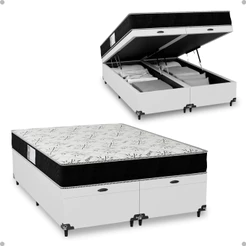 Cama Box Baú Casal Bipartido + Colchão D33 One Face - Couro Branco