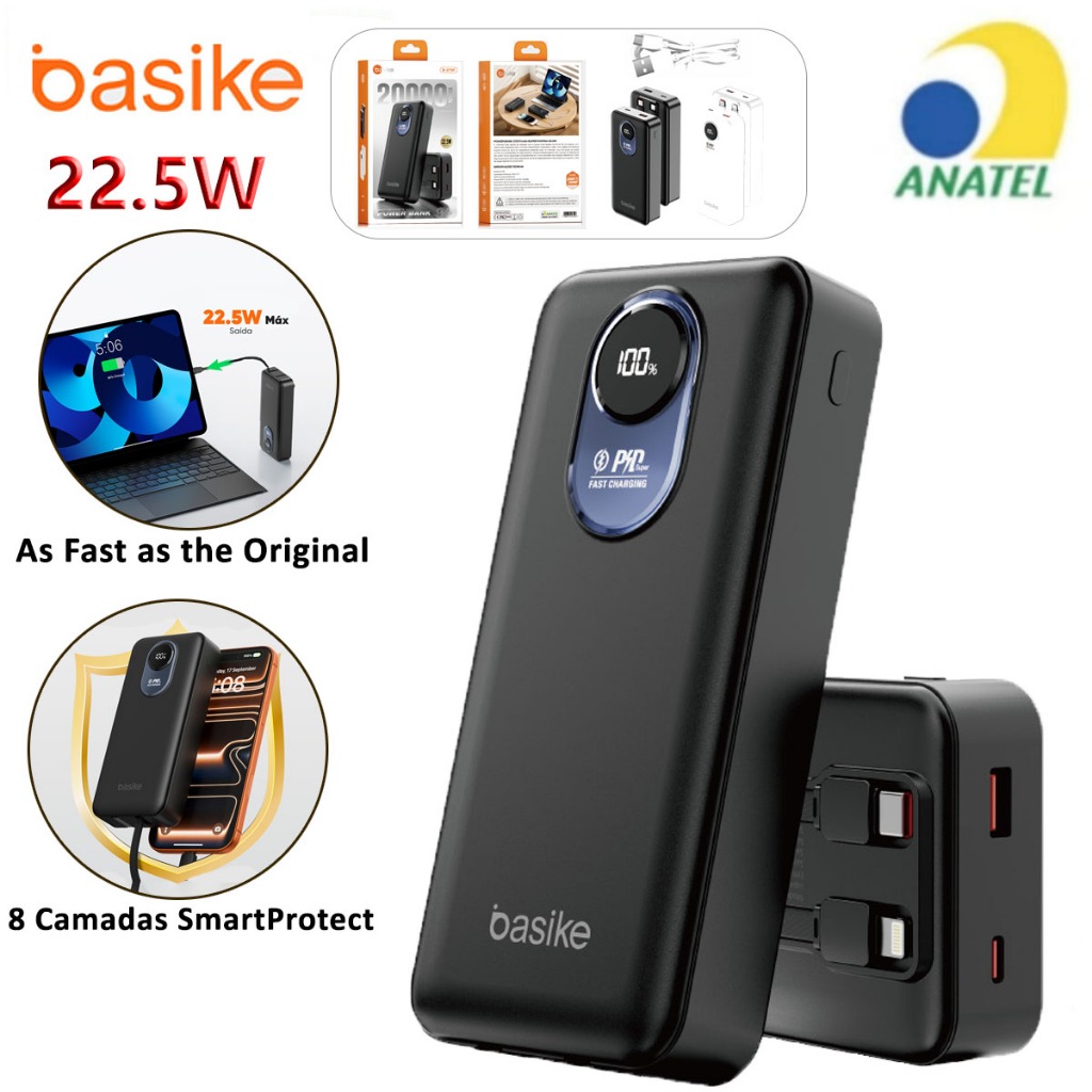 BASIKE Carregador Portátil Portátil Grande 20000mAh Turbo 22.5W Carregador Portátil Para IPhone Samsung Android Entrada