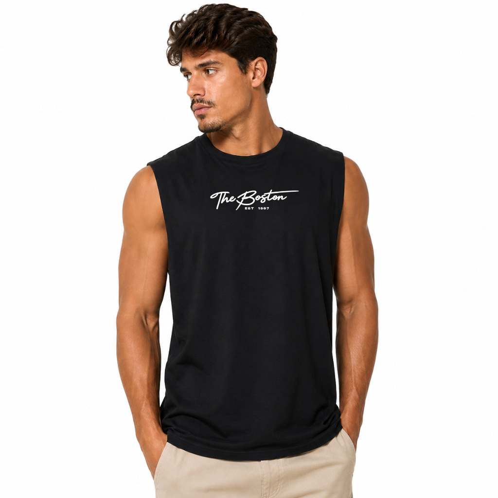 Regata Masculina Machão Estampada The Boston Estilosa Camiseta Cavada 100% Algogão Promoção — imagem 2 de 2