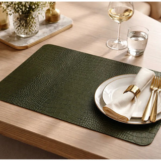 Jogo Americano Couro Croco Verde para Mesa Posta – Sousplat/Toalha de Mesa Decorativa