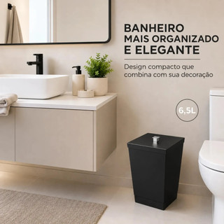 Lixeira com Tampa 6,5 Litros para Banheiro Cozinha Multiuso Compacta Preta e Branca