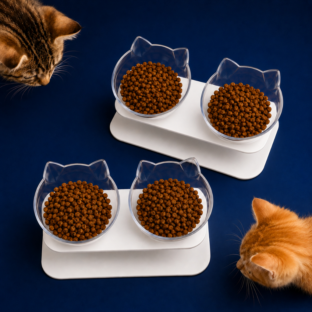 Comedouro Bebedouro Gato Elevado Duplo Acrílico Pote Pet Ração Água Elegante