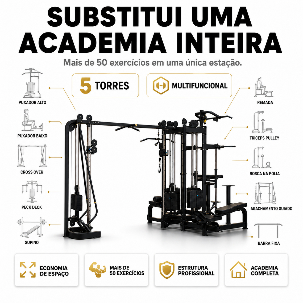 Estação de Musculação Academia Completa 5 Torres Multi Estação Profissional Home Gym Ahead Sports