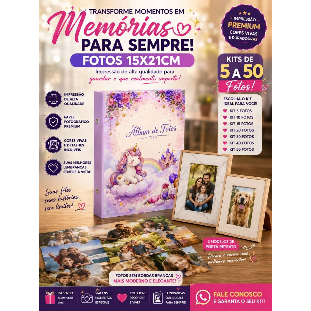 Fotos 15x21 Personalizadas - Kits com 5, 10, 15 e 30 Fotos Impressas - Porta Retrato - Papel Fotográfico