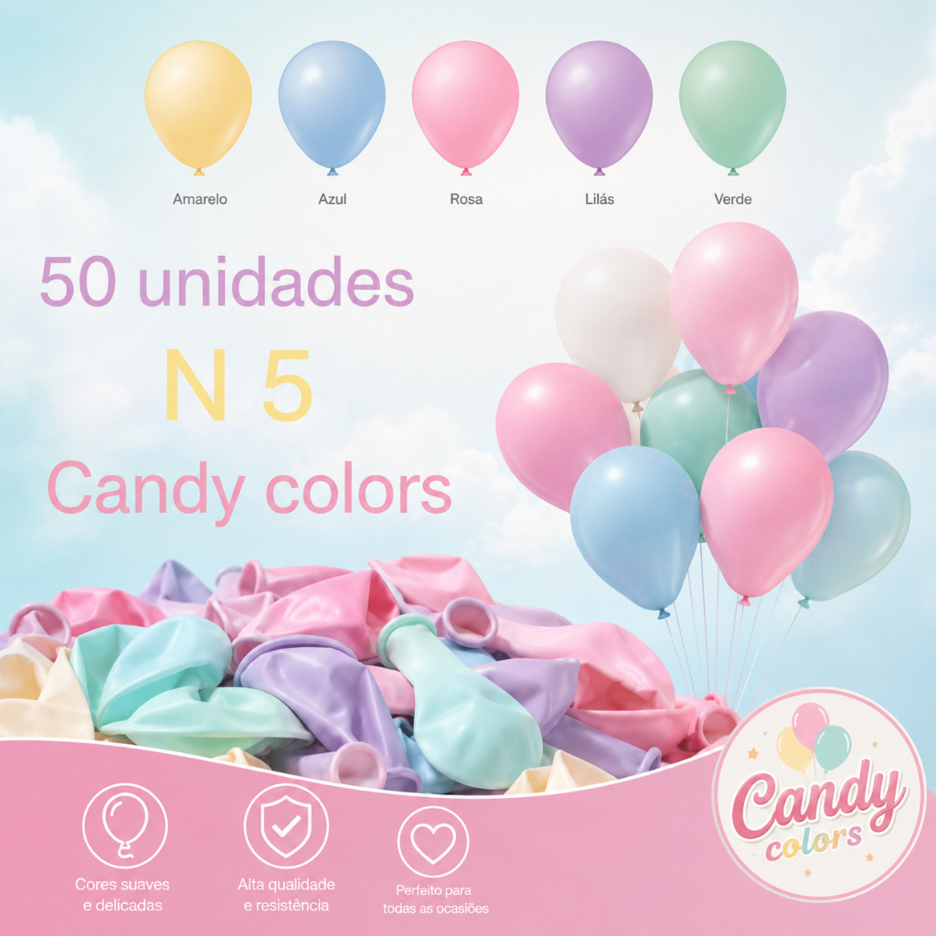 50 Unid Balão N 5- Candy Colors 5 Cores Pastel Bexiga cores bebê(CHOCO)