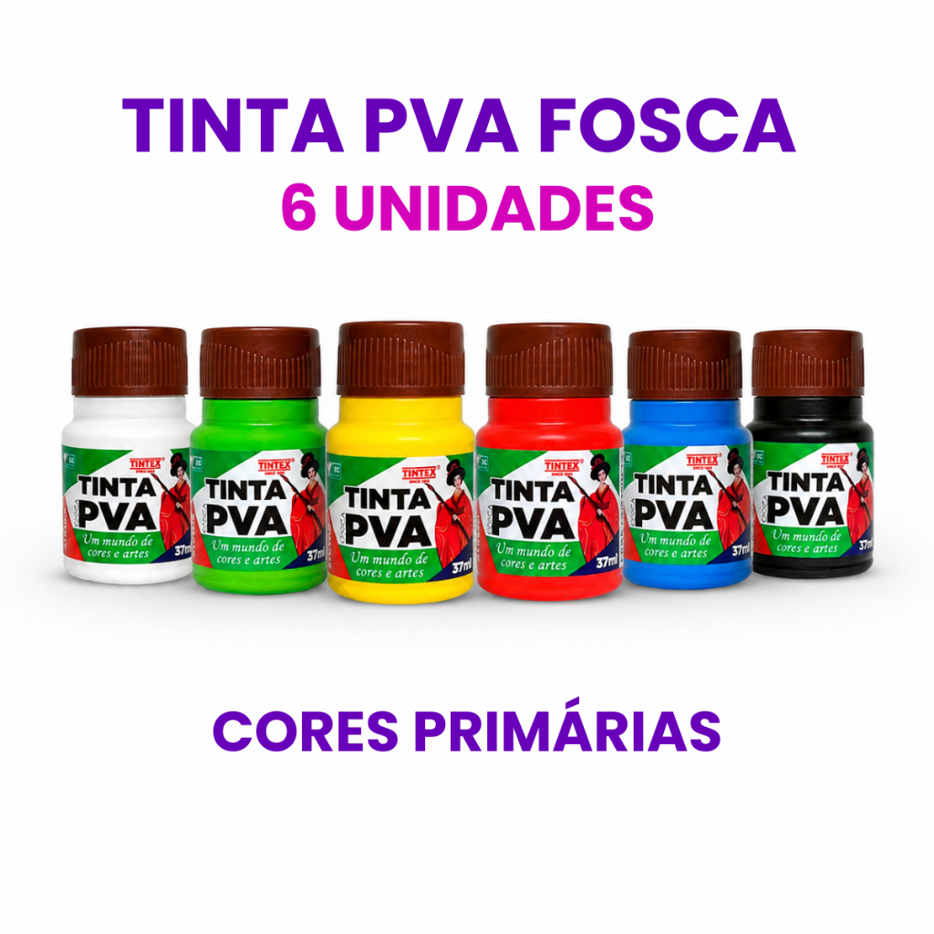 Kit c/ 6 Tinta PVA Fosca - TINTEX | 37ml [Cores Primárias]
