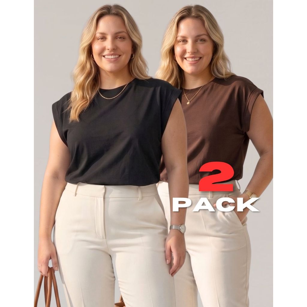 Kit 2 Camisetas Regatas Muscle Tee Plus Size 100% Algodão Blusa Soltinha Manga Machão Feminina