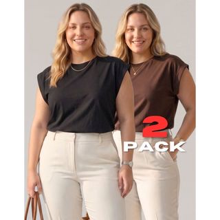 Kit 2 Camisetas Regatas Muscle Tee Plus Size 100% Algodão Blusa Soltinha Manga Machão Feminina