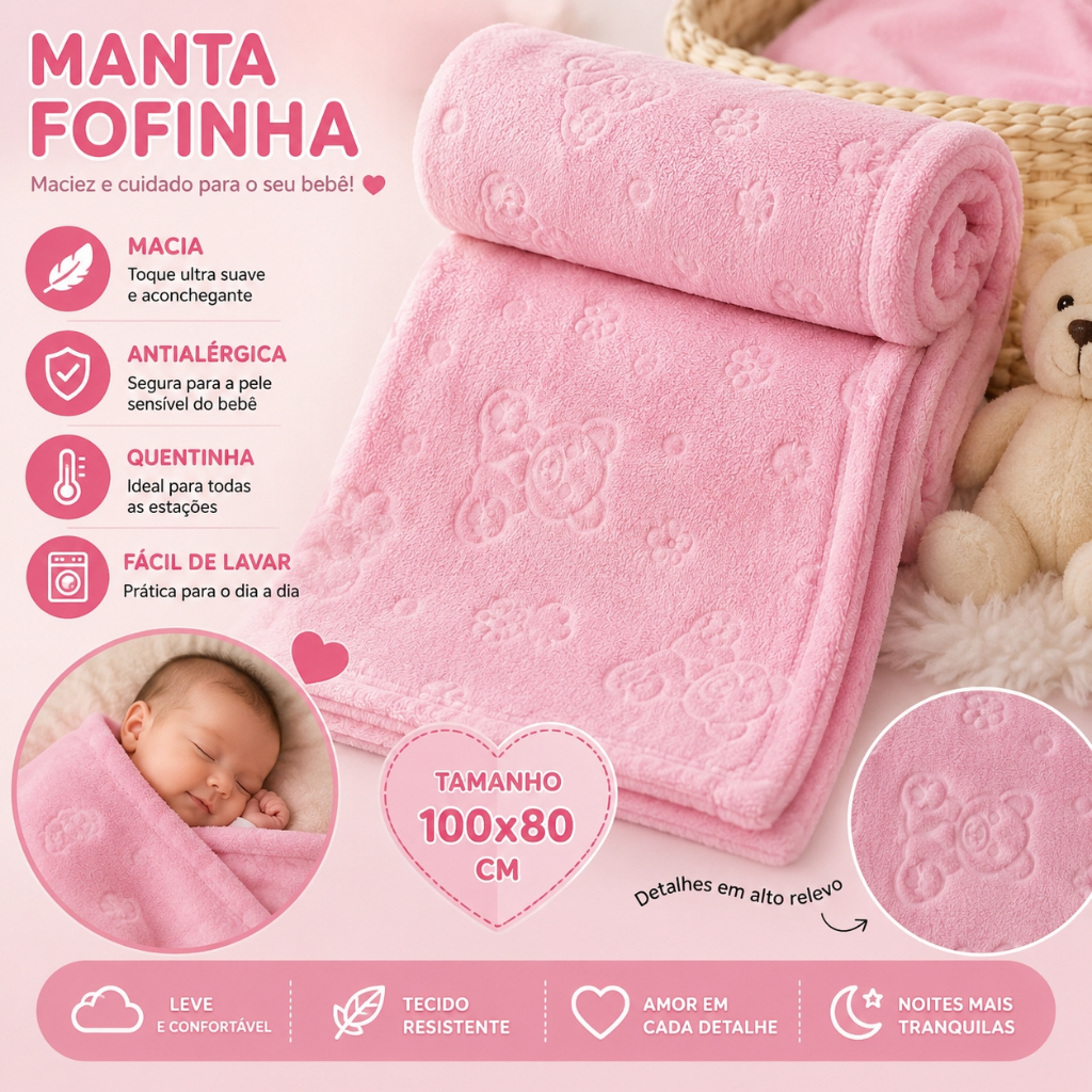 Manta Bebe 3D Antialérgico Menina Menino Microfibra Fleece Premium Cobertor Recém Nascido