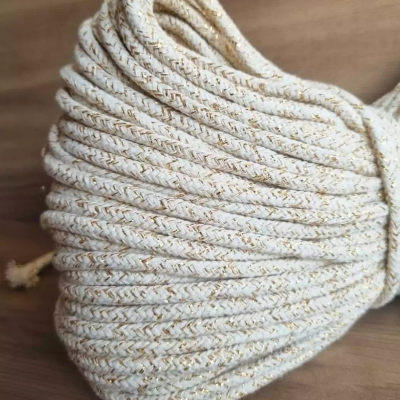 4mm New York Cru com Lurex Dourado Cordão Aba Têxtil com 50mts Corda para Macramê | Artesanato