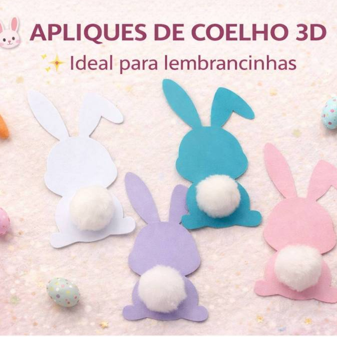Aplique Coelhinho Páscoa 3D com PomPom | Papelaria Personalizada | Lembrancinha Páscoa | Scrapbook