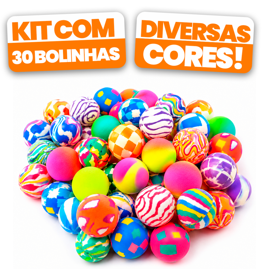Kit 30 Bolinhas Pula Pula Coloridas 27mm Festa Infantil Brinquedo Lembracinhas Máquinas