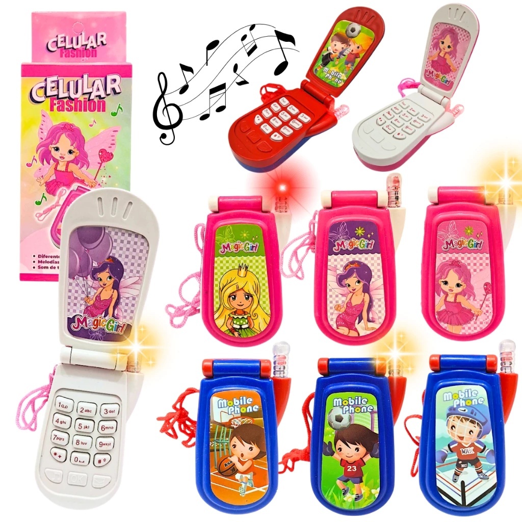 Kit 10/15/20 Celular Brinquedo Lembrancinha Menina Menino Musical Colorido Prenda Crianças Atacado Revenda com Bateria