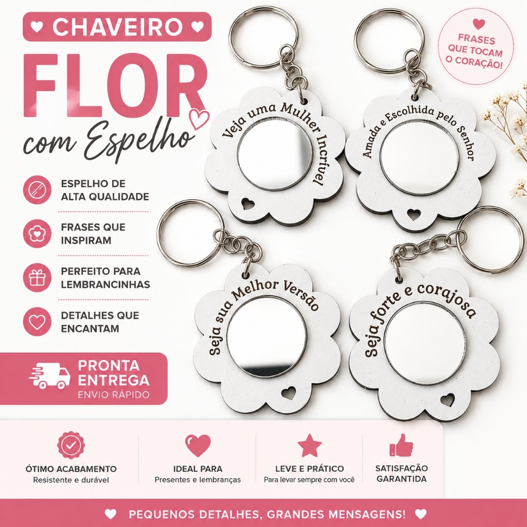 Chaveiro MDF Branco com Espelho Mulher Incrivel Lembrancinha Casamento Familia Aniversário Igrejas EmpresaPronto Envio