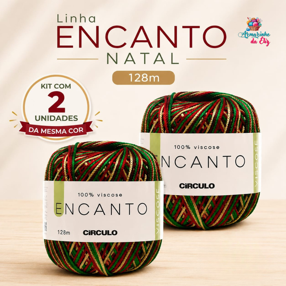 Linha Encanto Natal Círculo 128m - Kit 2 unidades de cores iguais - Fio para Crochê Tricô Artesanato