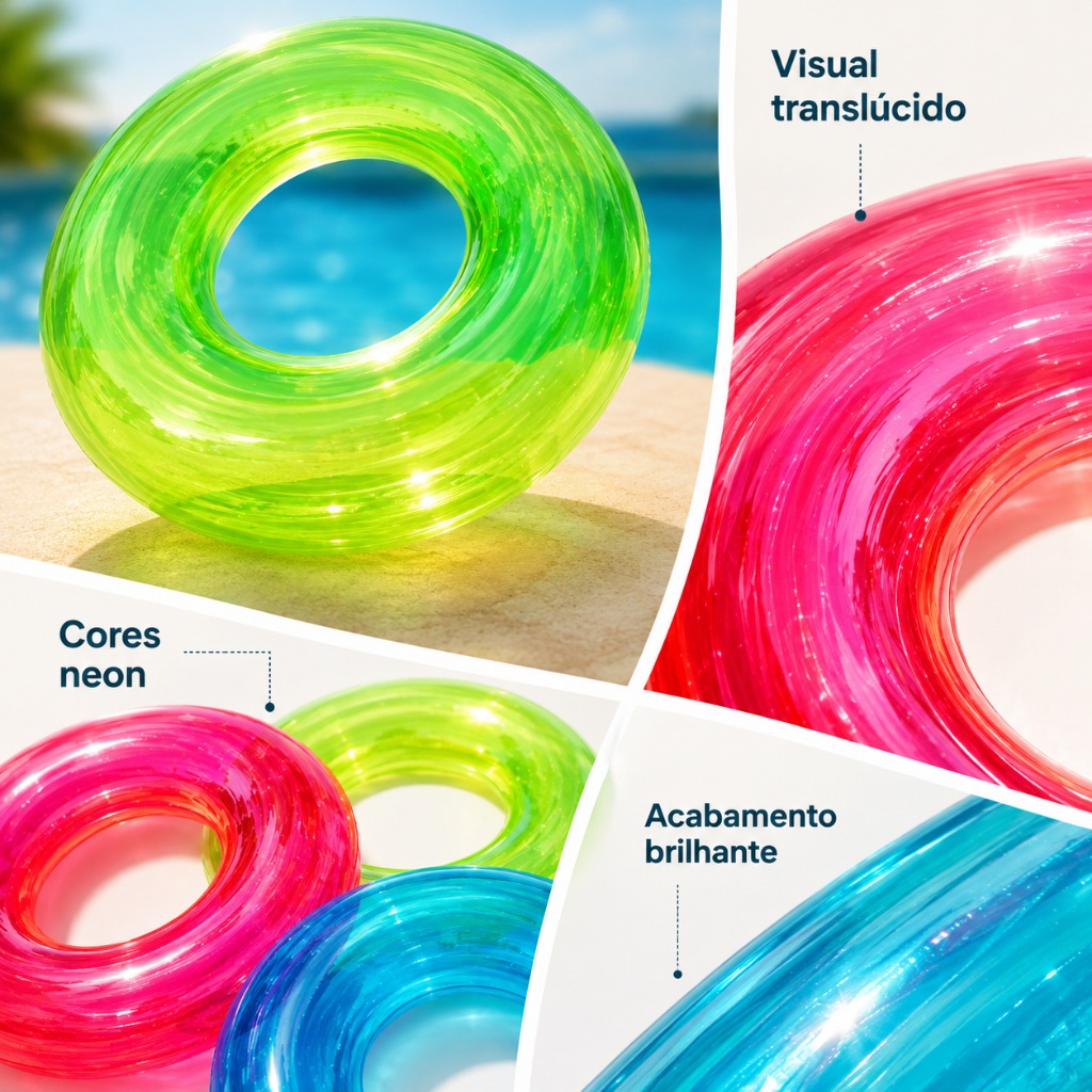 Boia Cintura Neon 85/60 cm com Redonda Pool  Party Transparente Praia Piscina