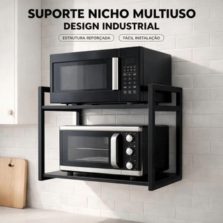 Suporte para Microondas Forno Eletrico Air Frier impressora Prateleira de Parede Nicho Industrial 45CM