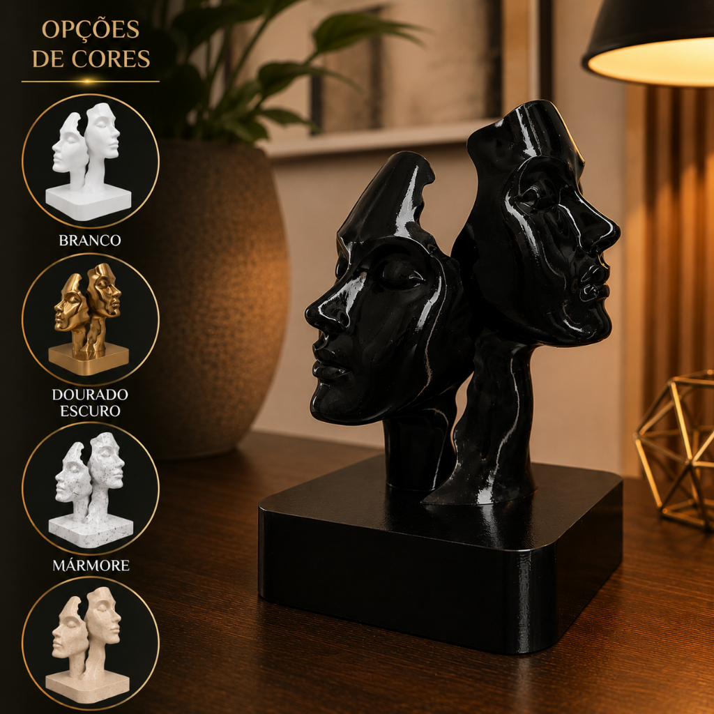Escultura Face Dupla Minimalista | Decoração Moderna para Sala e Escritório