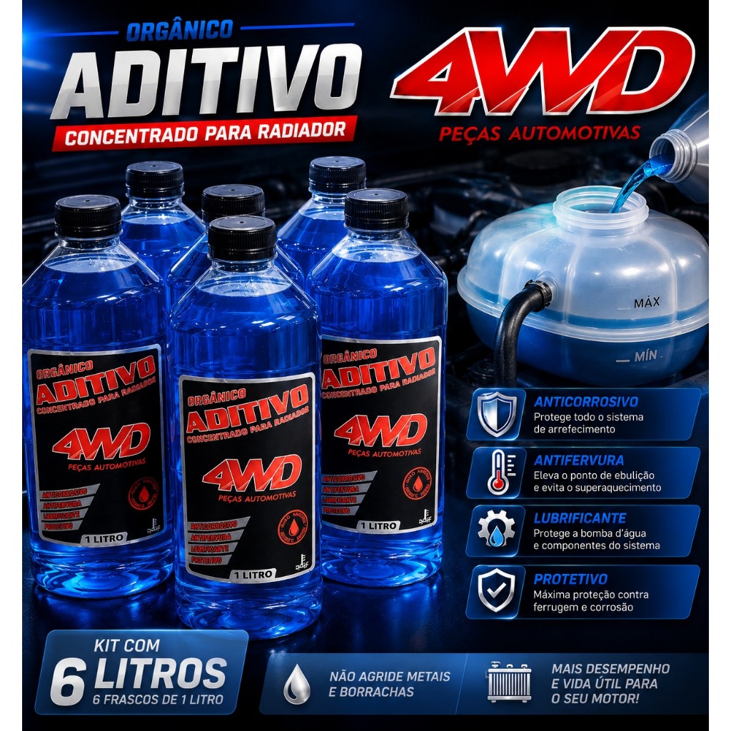 Kit 6 Aditivo Azul Radiador Orgânico Concentrado Liquido de Arrefecimento Antico