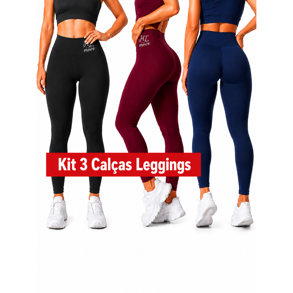 Kit 3 Calça Legging Fitness Feminina Cintura Alta Empina Bumbum Academia Roupas Femininas