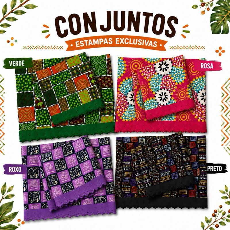 Conjunto Estampado Pano da Costa e Pano de Cabeça (Ojá) Oxford - Umbanda Candomblé