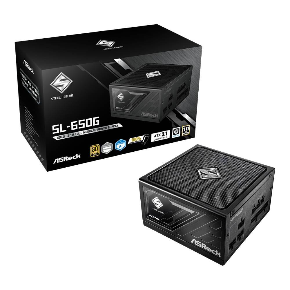 Fonte de Alimentação ASRock Steel Legend 650W 80 Plus Gold Full Modular C/ Cabo - SL-650G