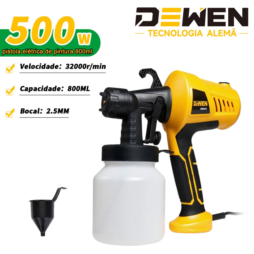Pulverizador de Tinta Elétrico 800ML DEWEN 32000RPM com 3 Padrões de Pulverização e Tubo Ajustável para Reformas