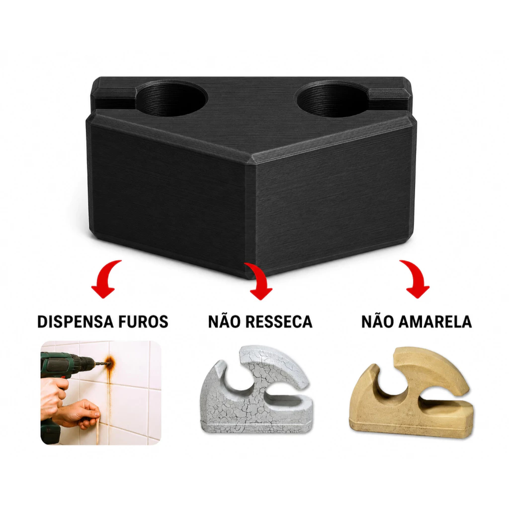 Suporte Encaixe Duplo Mangueirinha Chuveirinho Ducha Banheiro Adesivo Fita Dupla Face 3m Universal — imagem 2 de 2