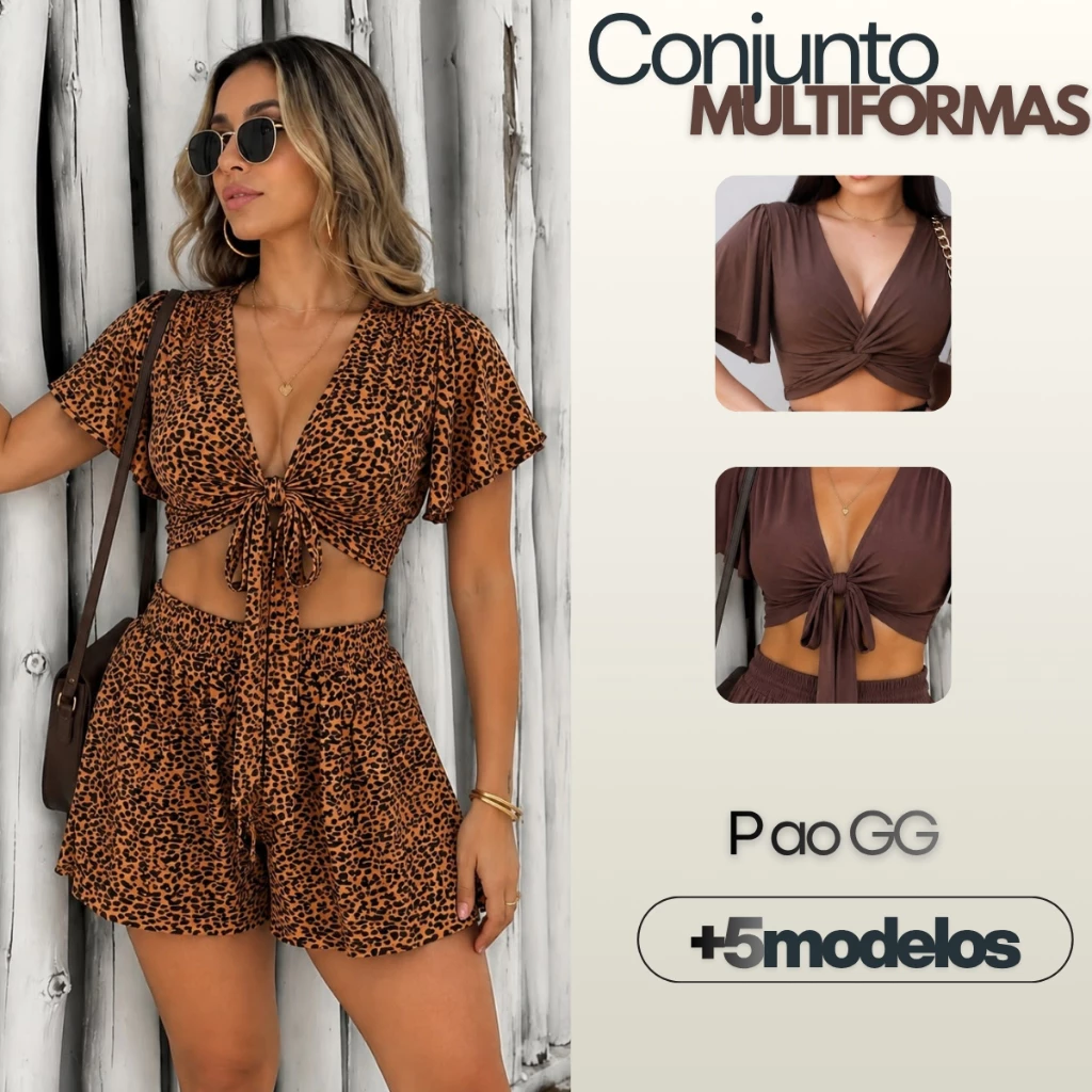 Conjunto Feminino Shorts e Cropped Multiformas +6 Cores — imagem 1