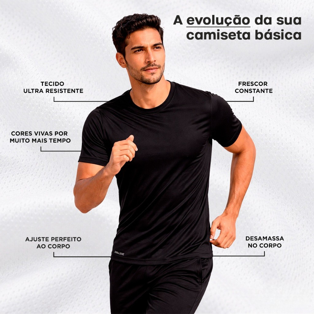 camisetas masculinas Dry Fit: Camiseta premium Dry Fit, sem rugas, sem suor e com proteção UV