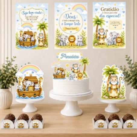 kit Mesversario Arca de Noé | Decoração | Aniversario | Só um Bolinho| Menino |Personalizado| Festa Infantil | Gospel