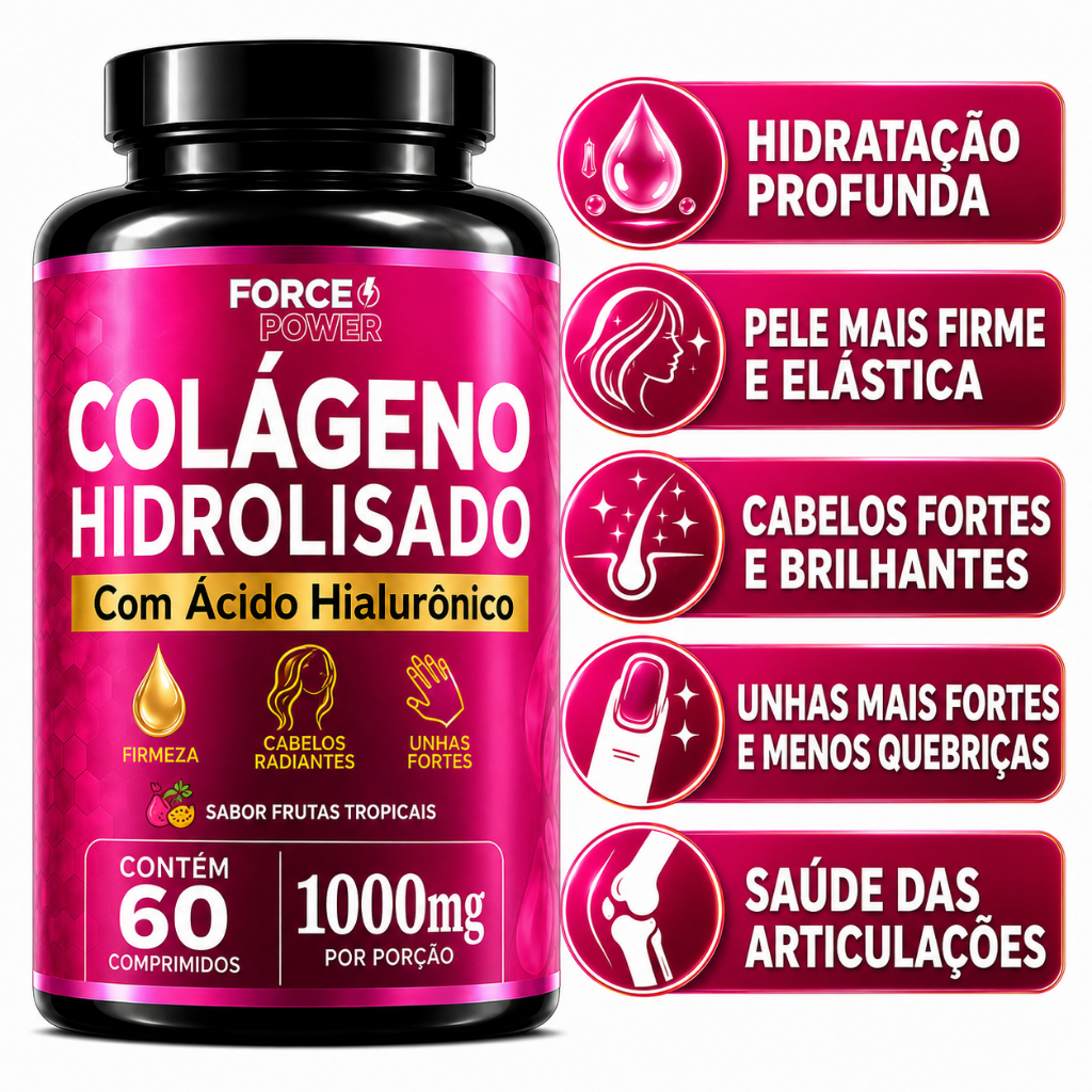 Colageno Hidrolisado + Acido Hialuronico 60 Comprimidos para PELE UNHAS CABELO - POTE PARA 30 DIAS USO