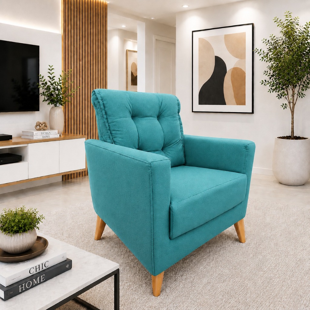 Poltrona Confortável para Sala ou Leitura Tecido Suede Boucle Decor