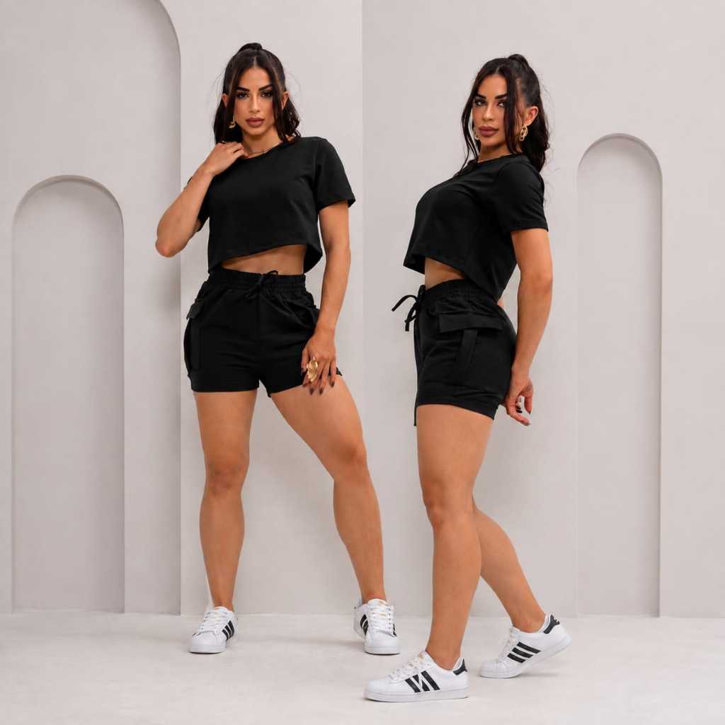 Short Cargo Feminino Moletom Moletinho Shortinho Soltinho Confortável Algodão
