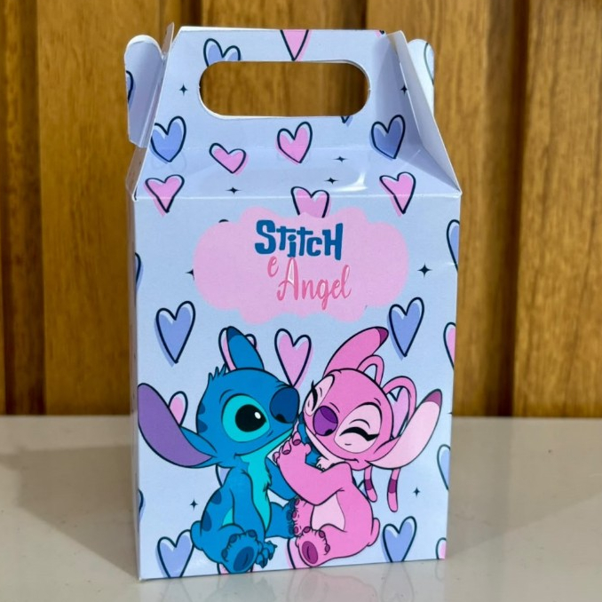Caixinha Maleta Stitch e Angel Personalizada Lembrancinha Festa Infantil Kit 5 a 30 Unidades