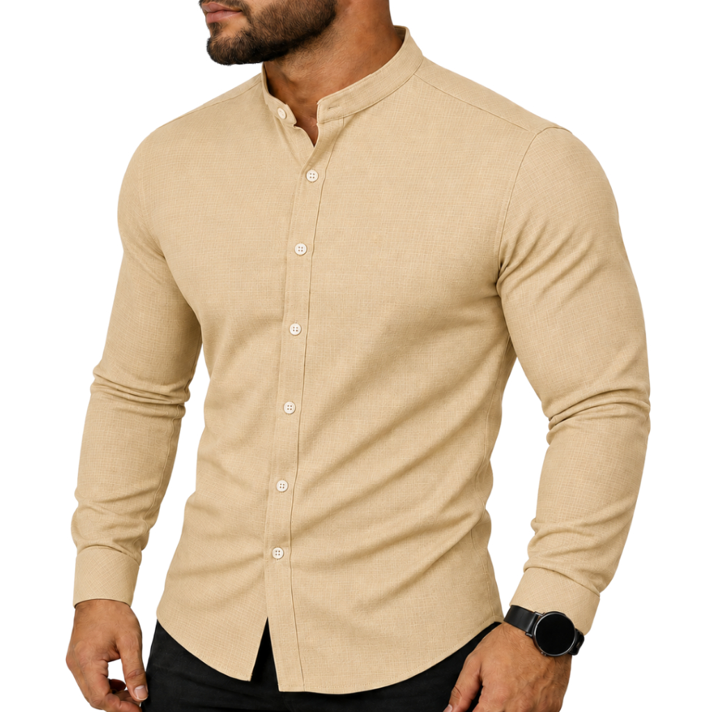 Camisa Masculina Gola Padre Slim Manga Longa Com Elastano a Pronta Entrega