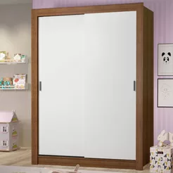 Guarda-Roupa Infantil Madesa Theo 2 Portas de Correr 4 Gavetas - Rustic/Branco