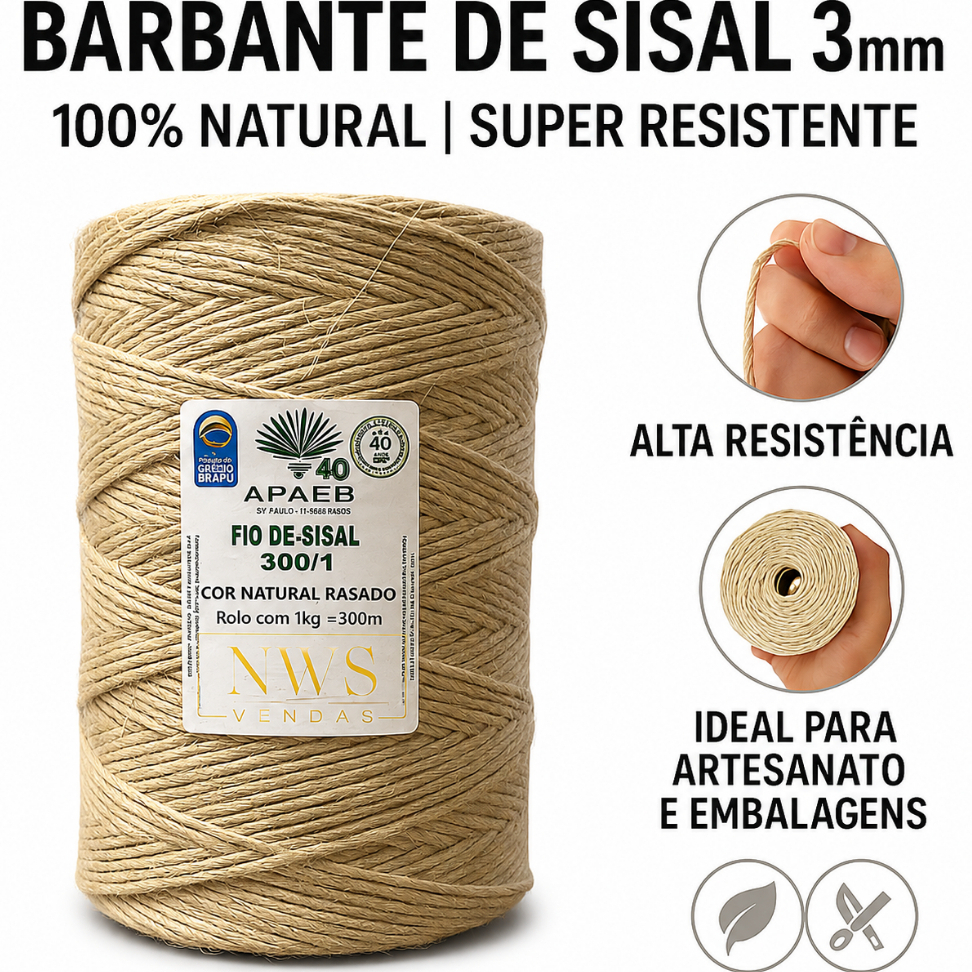 Corda Sisal 3mm Natural Barbante Resistente Artesanato Arranhador Gatos Decoração