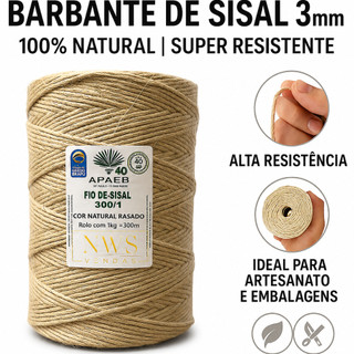 Corda Sisal 3mm Natural Barbante Resistente Artesanato Arranhador Gatos Decoração