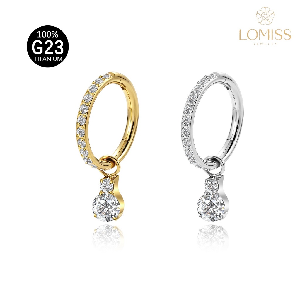 LOMISS Piercing Nariz Orelha Argola 100% Titânio G23 Segmento Articulado Zircônias Cravejado Com Pingente Tragus Helix C