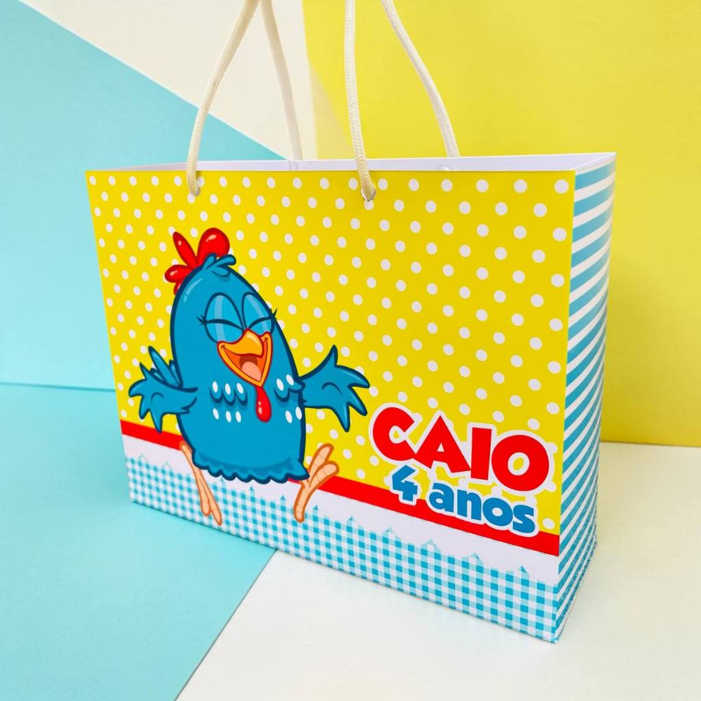 Sacolinha Galinha Pintadinha Personalizada Lembrancinha/ Aniversário/Pegue e Monte TAM G