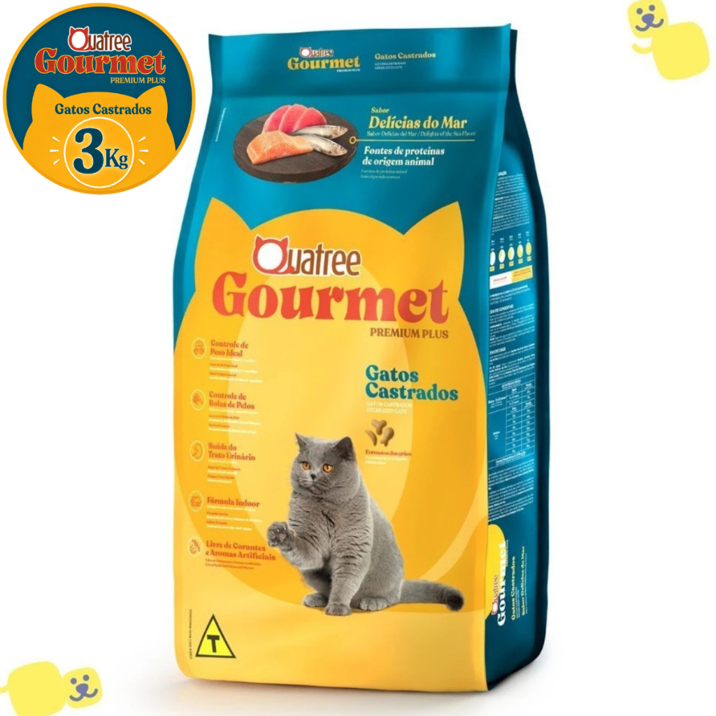 Ração Quatree Gourmet Ração Quatree Gatos Castrados Delícias do Mar 3kg Ração Gato Castrado