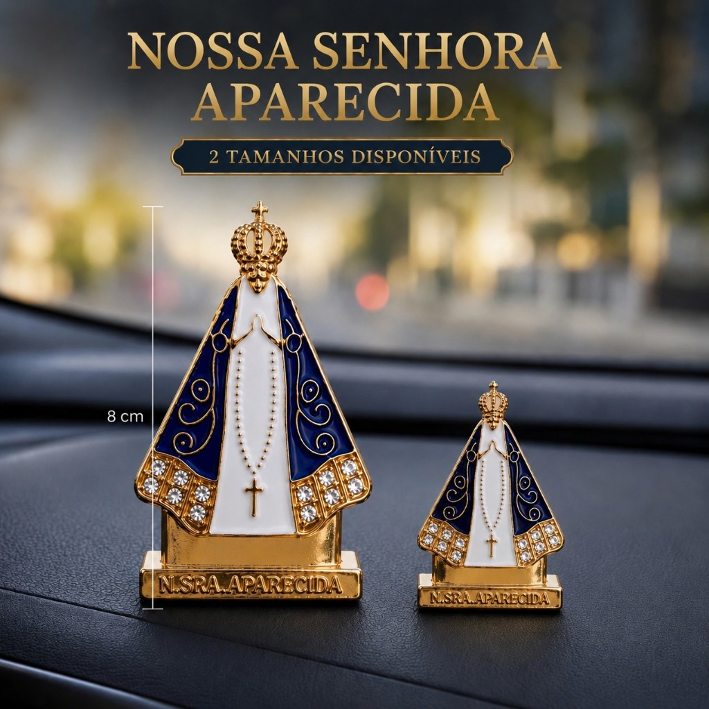 Santinha Nossa Senhora Aparecida Para Carro Painel Auto Colante Dourada 8 cm ou 5 cm