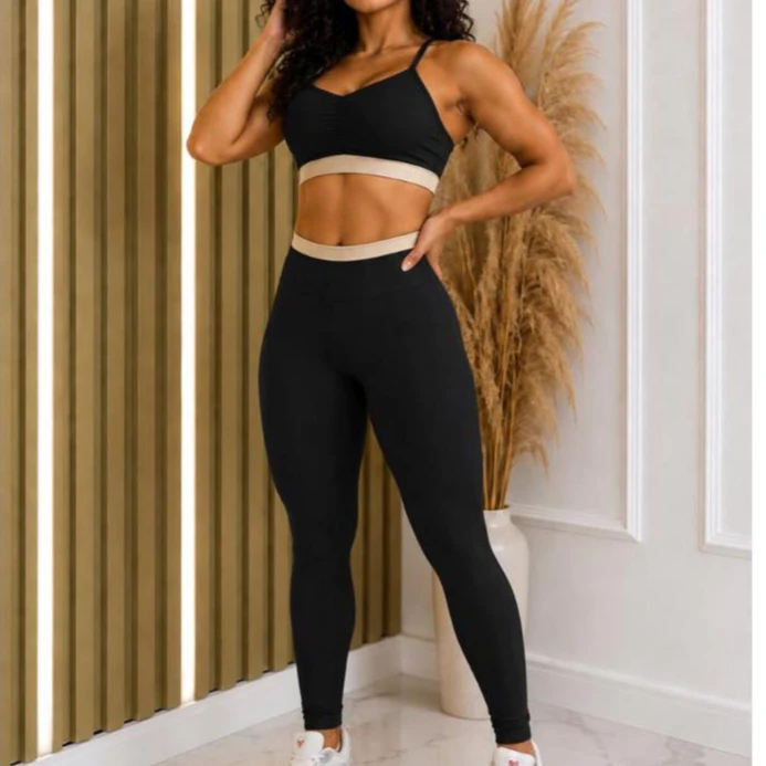 Conjunto Fitness Feminino Top e Legging Zero Transparência Suplex Premium Bojo Removível Cós Alto — imagem 1