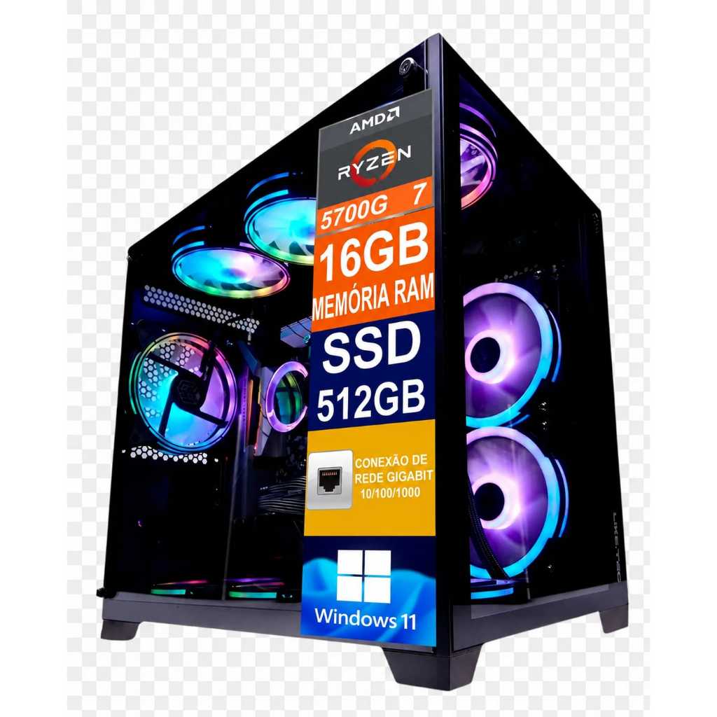 CPU AQUARIO GAMER RYZEN 7 SSD512, MEMÓRIA 16GB, WATER COOLER FONTE 700W