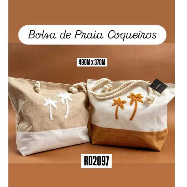 Bolsa de Praia Alça de Corda Marrom Bege Branca COQUEIROS