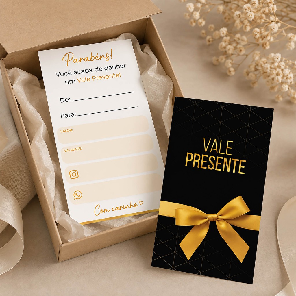 Cartão Vale Presente para Lojas Preto e Dourado