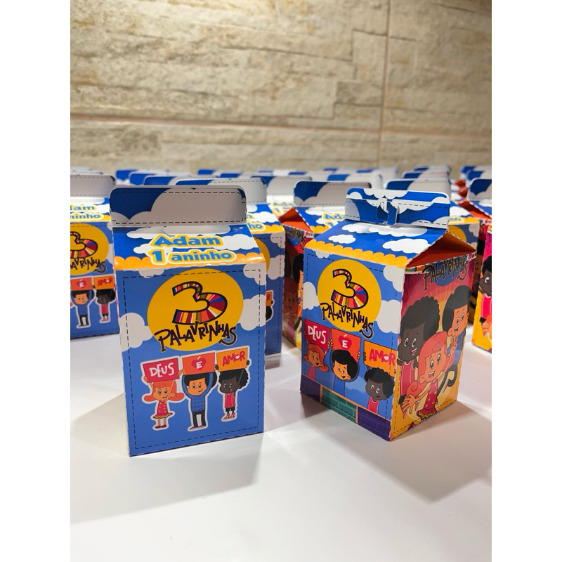 Lembrancinha caixa milk personalizada, 3 palavrinhas, festa, aniversario - 10/20/30 unidades