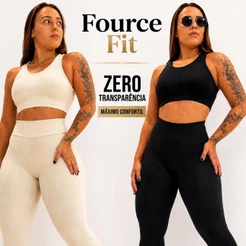 Conjunto Fitness Feminimo Canelado Legging Cintura Alta Top Academia Sem Transparência