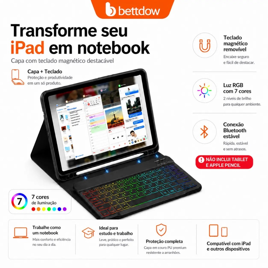BETTDOW iPad Keyboard Case iPad Case with Keyboard with Magnetic Pencil Holder G